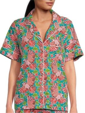 Printfresh Tropical Parrot Pajama Top NWT SZ M Lounge Organic Cotton Shirt